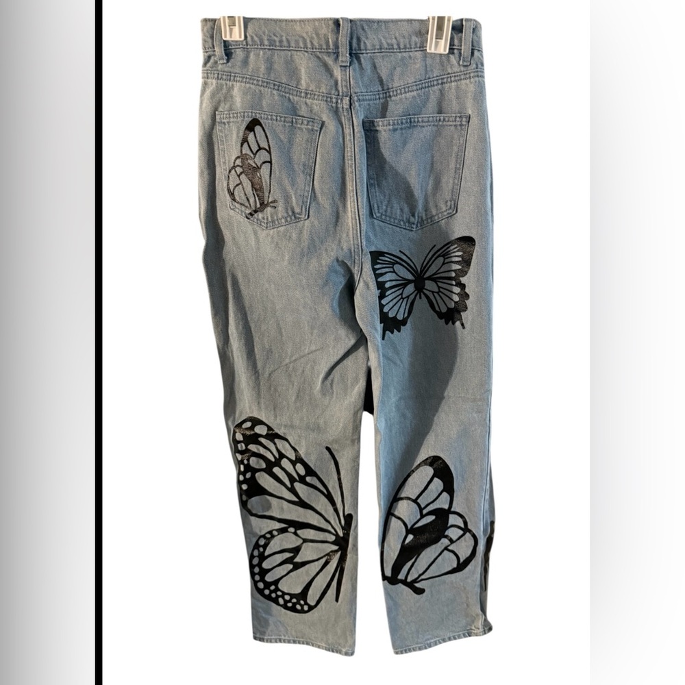 Simple Society Blue Denim Jeans Butterflies Butterfly Cotton Sz(7/28) - Picture 2 of 5